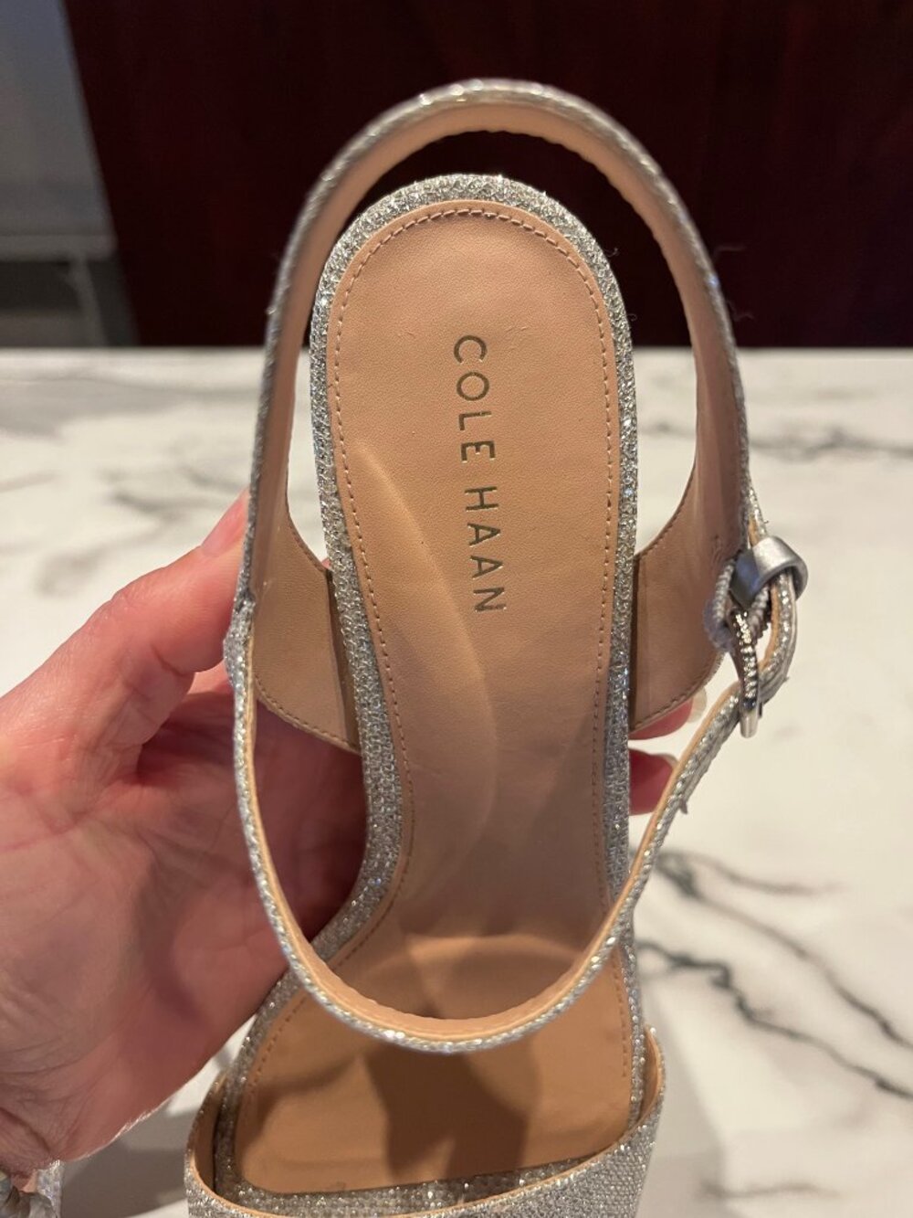 Cole Haan Josie Silver Glitter Block Heel Sandals - Size 7 1/2 - Picture 4 of 13
